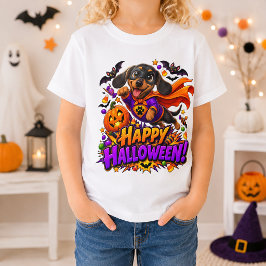 Camiseta Feliz Halloween Super-Herói Dachshund Cachorro Eng