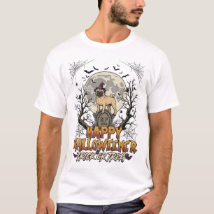Camiseta Feliz Halloween Truque ou Tratamento Pug de Hallow