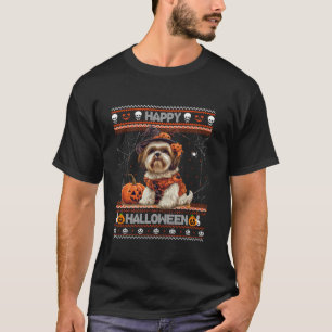 Camiseta Feliz Halloween Ugly Shih Tzu Howl o entre Pumpkin