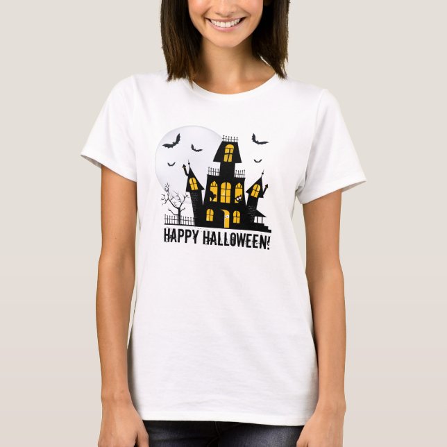 Camiseta Feliz Halloween Voando Bats Spooky Casa Assombrada (Frente)