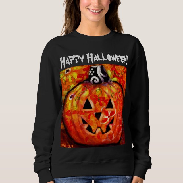 Camiseta Feliz Halloween Whimsical Jack-O-Lanterna Pumpkin (Frente)