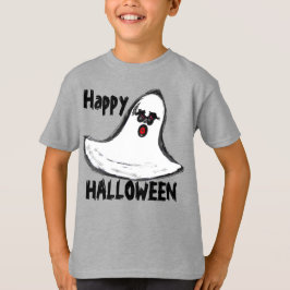 Camiseta Feliz Halloween White Red Ghost