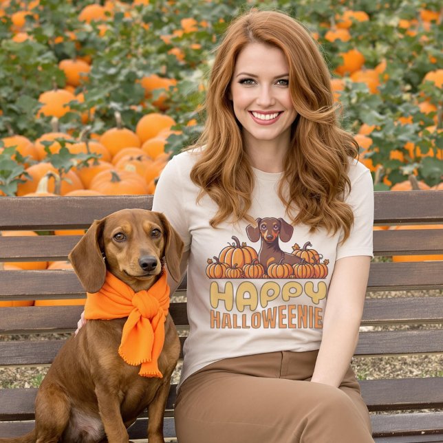 Camiseta Feliz Halloweenie Dachshund Dog Pumpkin Patch (Happy Halloweenie Dachshund Dog Pumpkin Patch T-Shirt.)