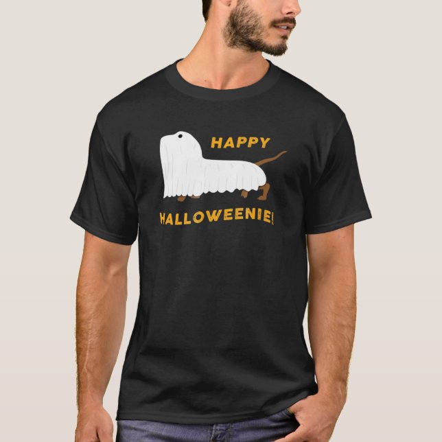Camiseta Feliz Halloweenie - Halloween Dachshund (Frente)