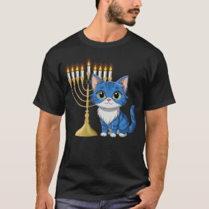 Camiseta Feliz Hanukcat Gato Gato Menorah Engraçado Hanukka