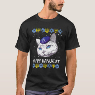 Camiseta Feliz Hanukcat Gato Menorá Feio Chanukah Judeu Ch