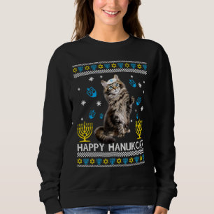 Camiseta Feliz Hanukcat Ugly Hanukkah Sweater Maine Coon Ca