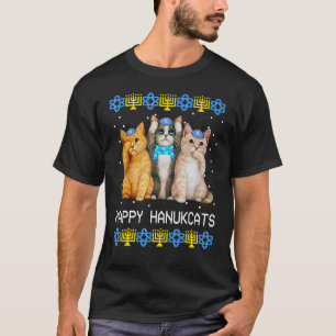 Camiseta Feliz Hanukcats Gato Judeu Hanukkah Crianças Mulhe