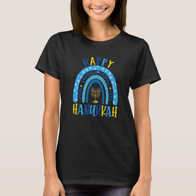 Camiseta Feliz Hanukkah Chanukah Rainbow Menorah Jewish Hol (Frente)