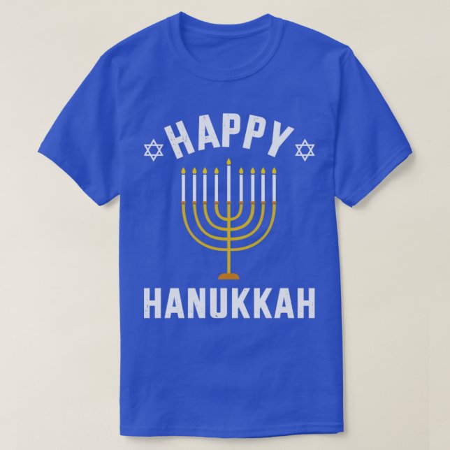 Camiseta Feliz Hanukkah com menorah para o natal judeu (Frente do Design)