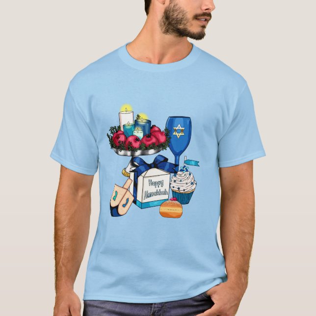 Camiseta Feliz Hanukkah - Dreidel - Estrela de David (Frente)