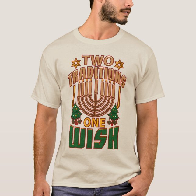 Camiseta Feliz Hanukkah Duas Tradições Um Desejo (Frente)