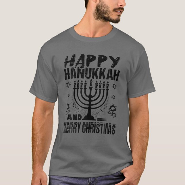 Camiseta Feliz Hanukkah E Feliz Natal Feriado (Frente)