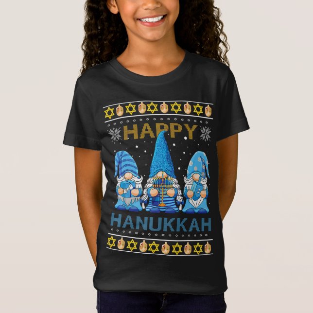 Camiseta Feliz Hanukkah Gnomies Menorah Pajama Ugly S (Frente)