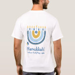 Camiseta Feliz Hanukkah Menorah Rainbow Personalizado<br><div class="desc">Nosso Rainbow Menorah Hanukkah Saudando T-Shirt tem um popular design do Arco-Íris que sacudir para se tornar um Hanukkah alegre / Chanukah menorah. Com um aspergaminho de estrelas judias de David, esta design moderna é uma bela e divertida maneira de desejar a família e amigos um Feliz Chanucá na sua...</div>
