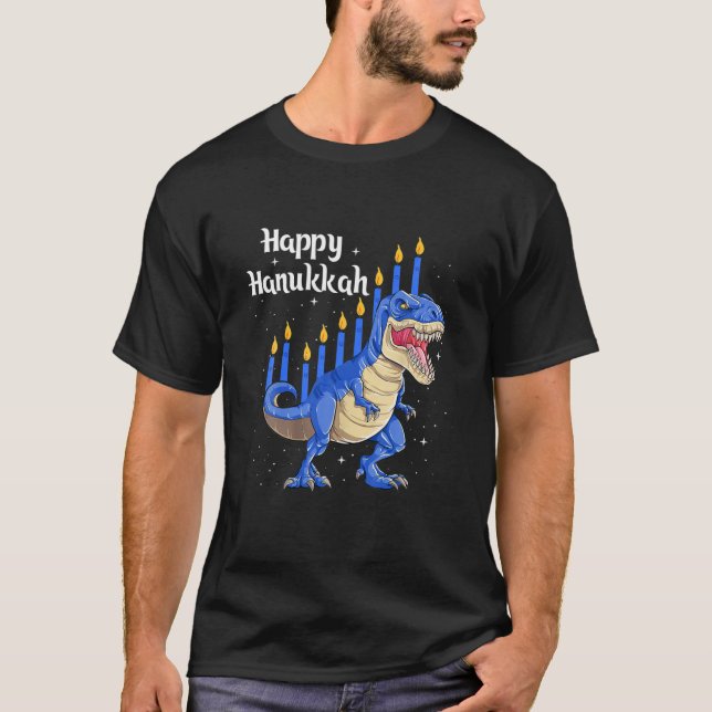 Camiseta Feliz Hanukkah Menorasaurus Rex Dinosaur Menorah C (Frente)
