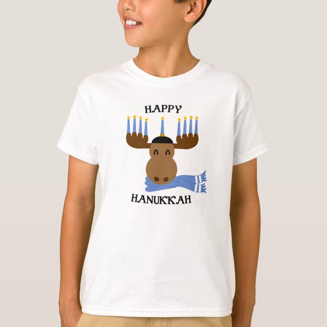Camiseta Feliz Hanukkah Moose Menorah (Frente)