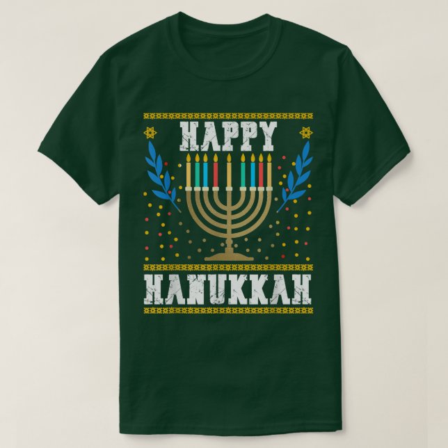 Camiseta Feliz Hanukkah Natal Judeu Menorah Hanukkah T (Frente do Design)