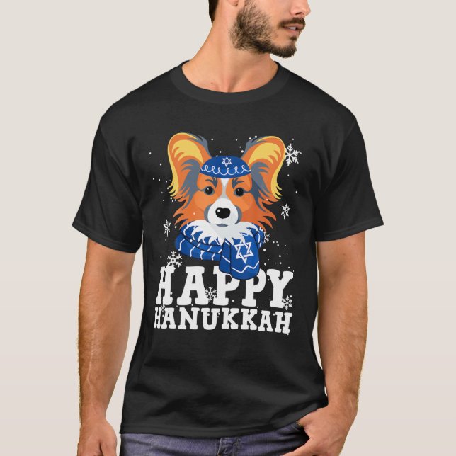 Camiseta Feliz Hanukkah Papillon Cão Engraçado Noel Feio (Frente)