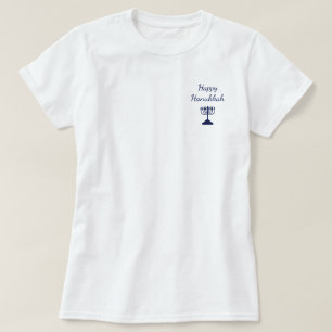 Camiseta Feliz Hanukkah Simple Blue Menorah