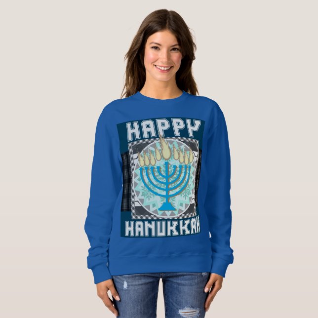 Camiseta Feliz Hanukkah Snowy Menorah Sweater (Frente Completa)