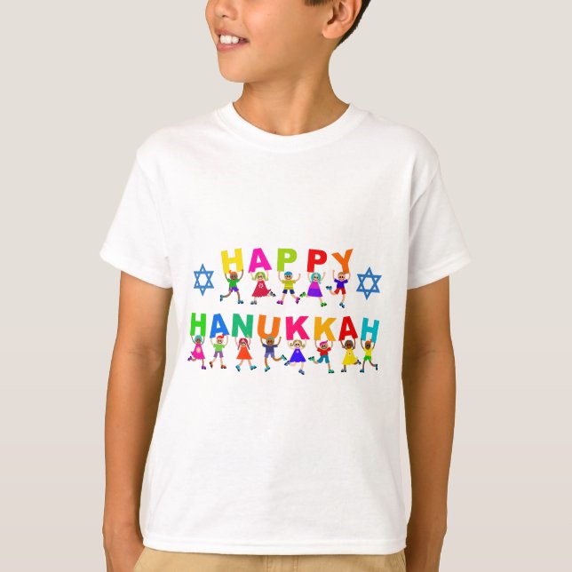 Camiseta Feliz Hanukkah - Texto de Caricatura em Diversas C (Frente)