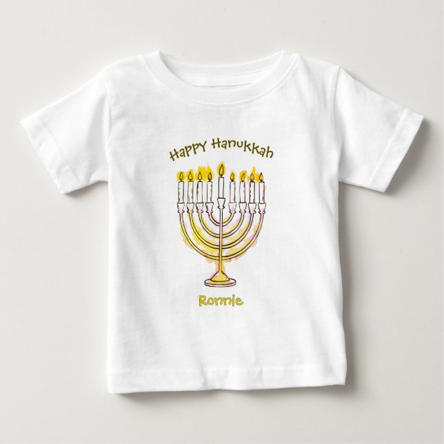 Camiseta Feliz Hanukkah Watercolor Menorah (Frente)