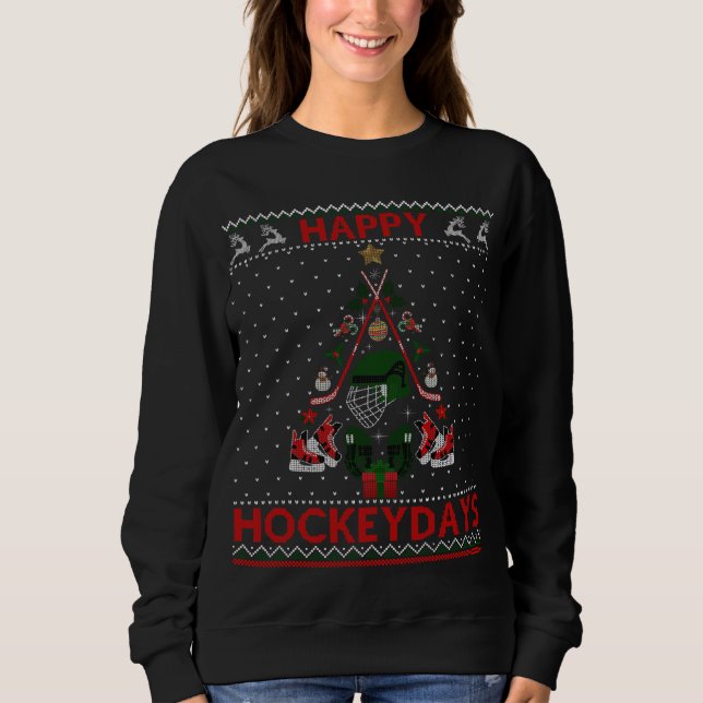 Camiseta Feliz Hockeydays Árvore De Natal De Hockey Com Gel (Frente)
