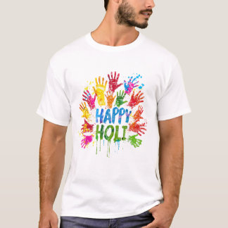 Camiseta Feliz Holi Colorida Mãos | Celebração da Índia