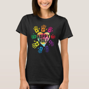 Camiseta Feliz Holi Colorida Mãos Impressão Cores Índia Dan