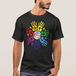 Camiseta Feliz Holi Colorida Mãos Impressão Cores Índia Dan