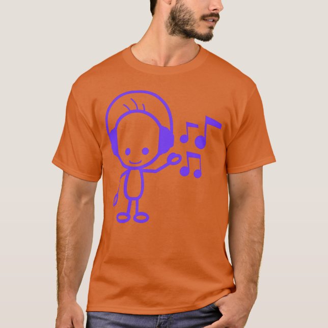 Camiseta Feliz Homem Pequeno Música Ouvindo Notas Musicais  (Frente)