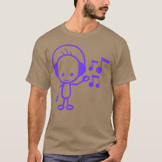 Camiseta Feliz Homem Pequeno Música Ouvindo Notas Musicais