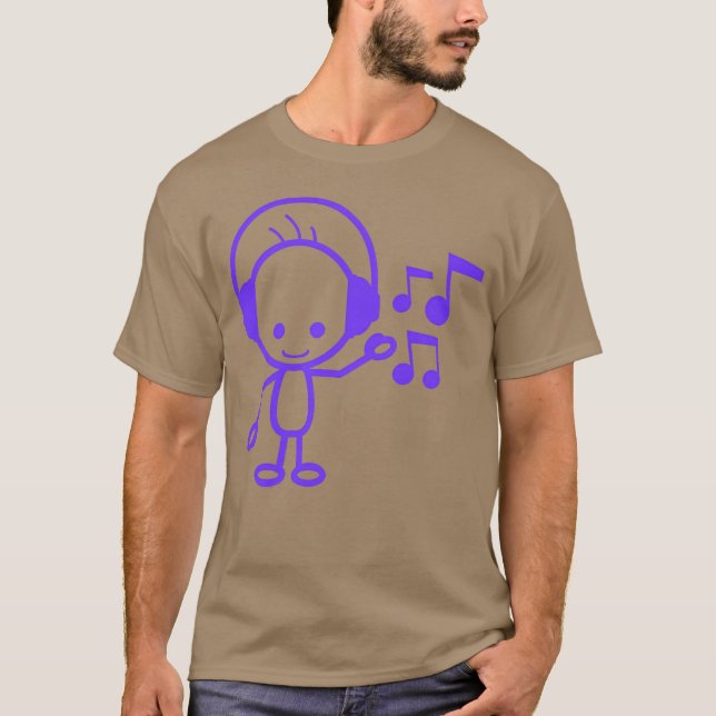 Camiseta Feliz Homem Pequeno Música Ouvindo Notas Musicais  (Frente)