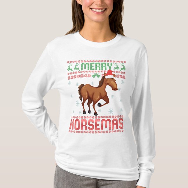 Camiseta Feliz Horsemas Engraçada Cavalo Sueco de Natal Fei (Frente)