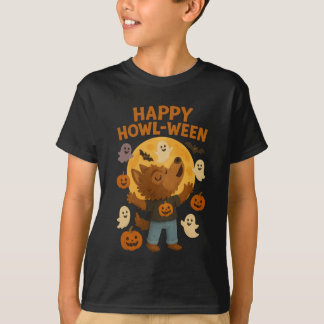 Camiseta Feliz Howl entre o Adorável Lobisomem Halloween