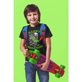 Camiseta Feliz Howl-o-entre Wolf Andando em skate