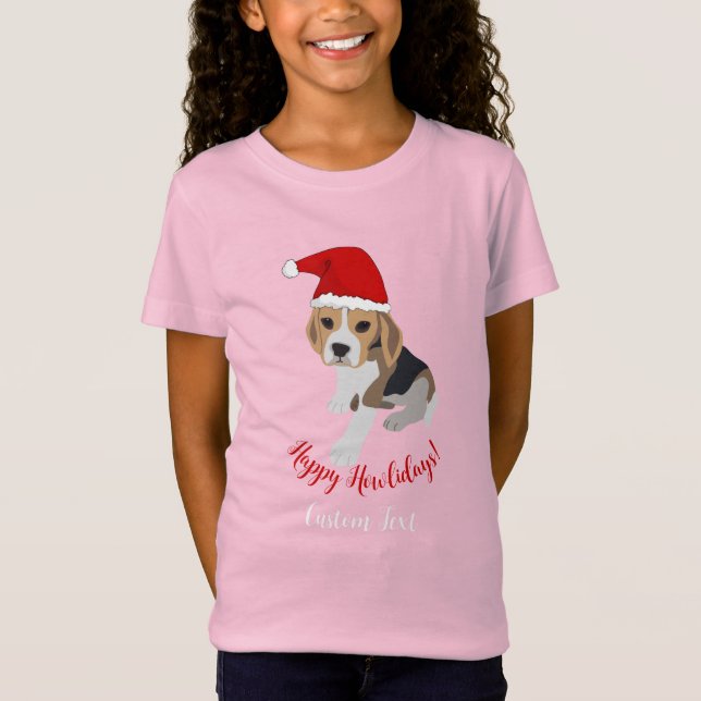 CAMISETA FELIZ HOWLIDAYS BONITA XMAS PUPPY RED SANTA HAT PI (Frente)