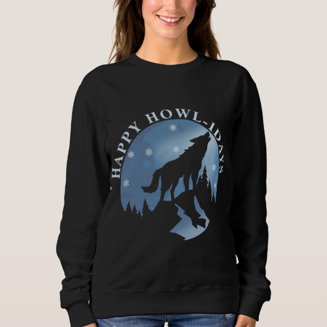 Camiseta Feliz Howlidays com Howling Wolf e Lua (Frente)