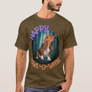 Camiseta Feliz Howloween Engraçado Cachorro do Basset Hallo