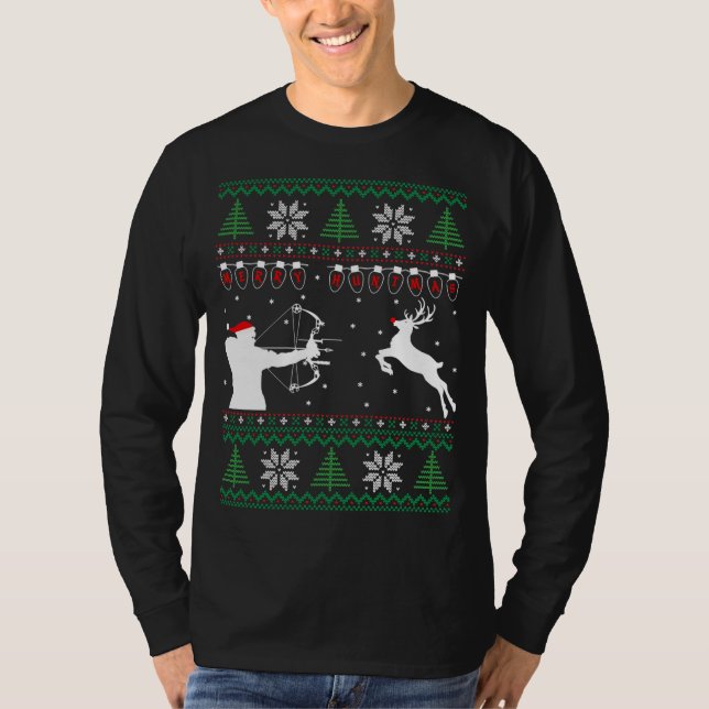 Camiseta Feliz Huntmas Deer caçando doce feio de natal (Frente)