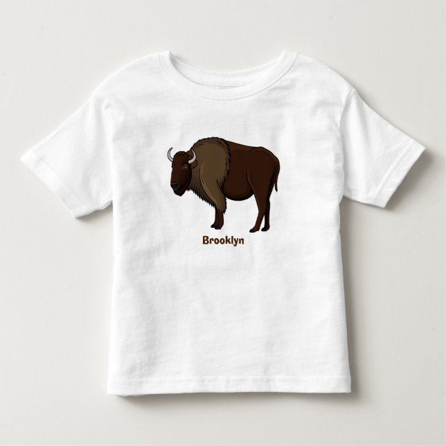 Camiseta Feliz ilustração de búfalo bisonte americano (Frente)