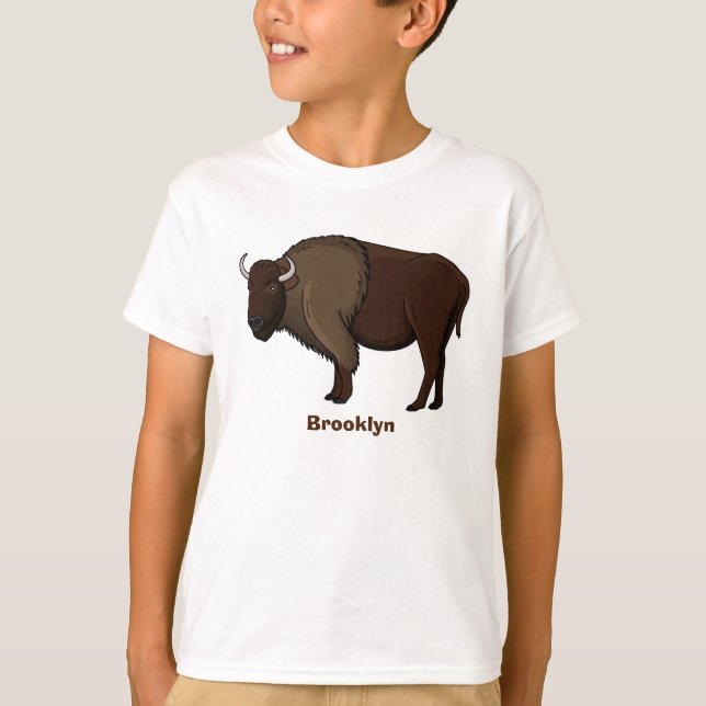 Camiseta Feliz ilustração de búfalo bisonte americano (Frente)