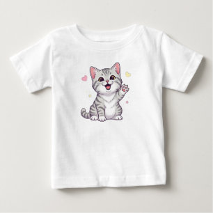 Camiseta Feliz Ilustração de Gato de Ar Curto Americano