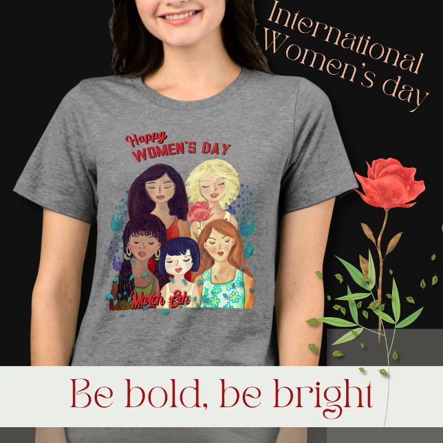 Camiseta Feliz Ilustração do Dia da Mulher Diversas Mulhere (Happy Women' Day Illustration Diverse Women Tri-Blend Shirt)