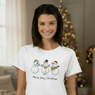 Camiseta Feliz Jazzy Natal Engraçado Snowmen Mulheres Jazz
