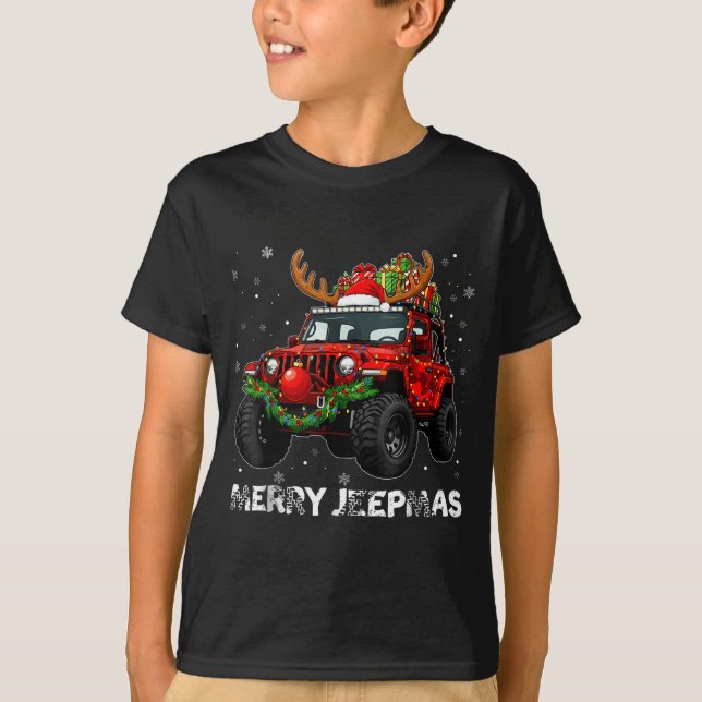Camiseta Feliz Jeepmas Rena de Natal Feia Iluminada  (Frente)
