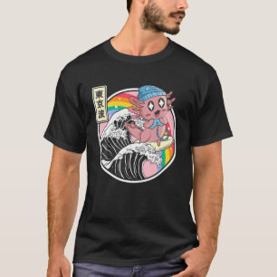 Camiseta Feliz jogo Axolotl surfing Kanagawa Wave Kawaii