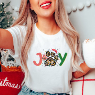 Camiseta Feliz Joy Leopard Impressão Pata Natal