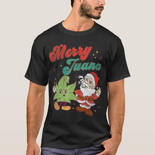 Camiseta Feliz Juana Natal Papais noeis Engraçados Fumando  (Frente)